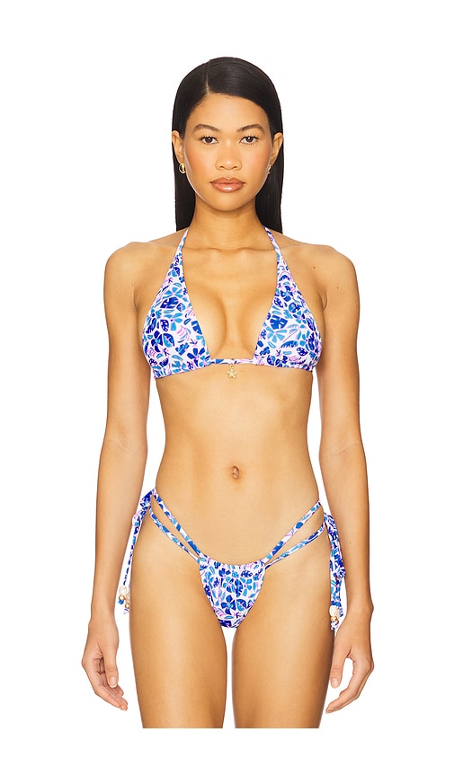 Bind Tie Halter Bikini Top in Blue. - size S (also in L, M, XS)