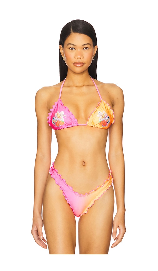 Lettuce Edge Bralette Bikini Top in Orange, Pink. - size S (also in L, M, XS)