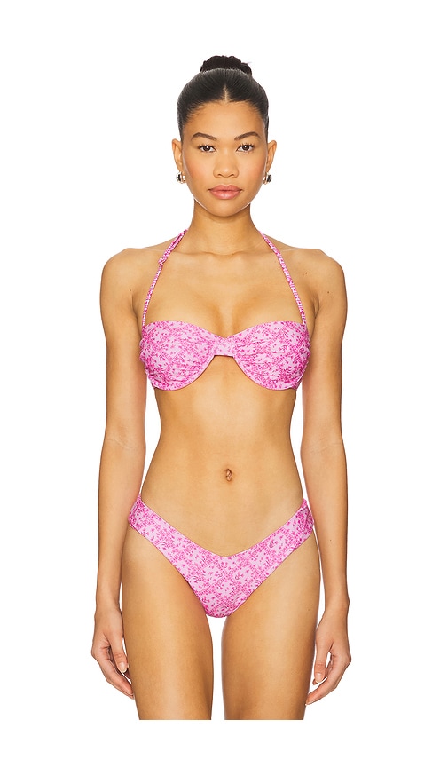 Retro Balconette Bra Bikini Top in Pink. - size XS (also in M, S)