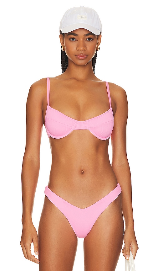 Kulani Kinis Ditzy Underwire Bikini Top In Pink Ribbed