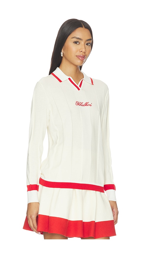 Khalhon V-tipped Varsity Knit Pullover In White