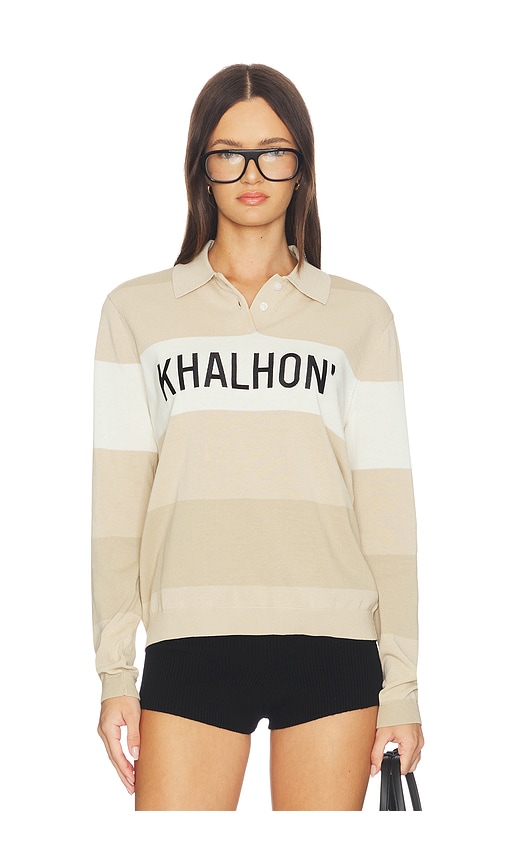 Khalhon Coastal Stripe Knit Polo Top