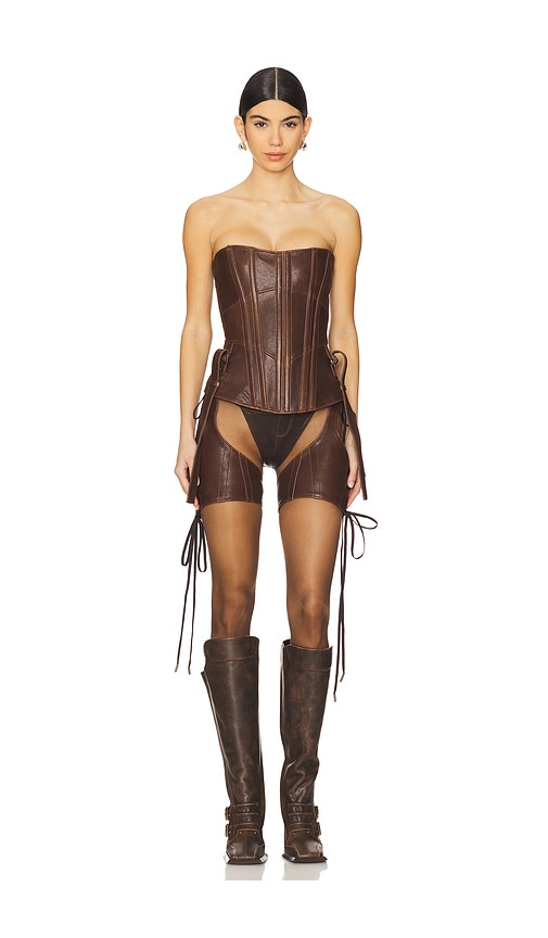【正規店出品】KNWLS SS25 VEIL LEATHER CAPE BROWN BURN KNWLS VEIL LEATHER CORSET BROWN BURN SS25 | DOSHABURI Online
