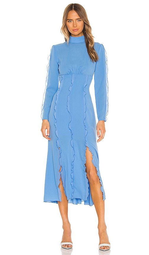 long sleeve blue midi dress