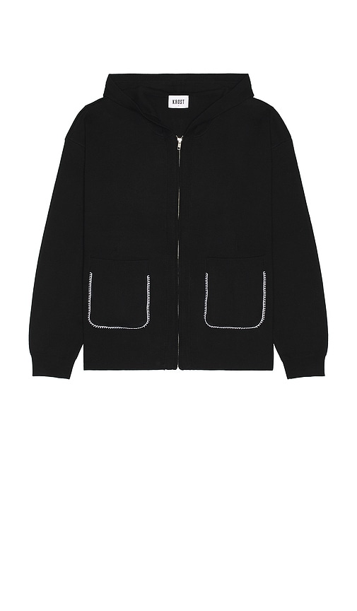 Shop Krost Blanket Stitch Knit Zip Hoodie In Black