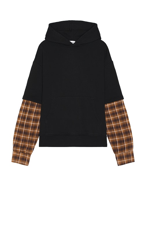 Shop Krost Flannel Layered Hoodie In Black