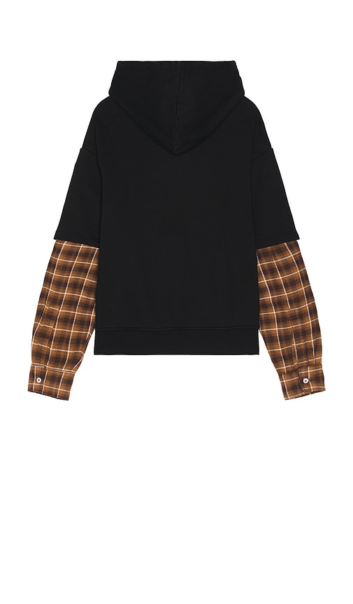 Shop Krost Flannel Layered Hoodie In Black