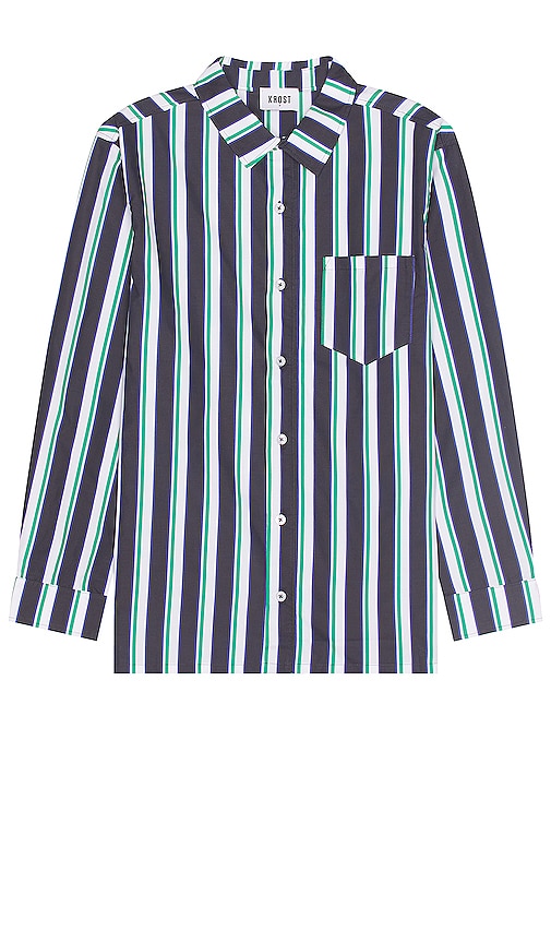 Shop Krost Striped Button Up Shirt In Navy