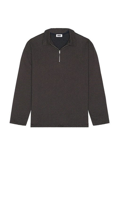 Krost Mini Jacquard Quarter Zip Long Sleeve Polo In Brown