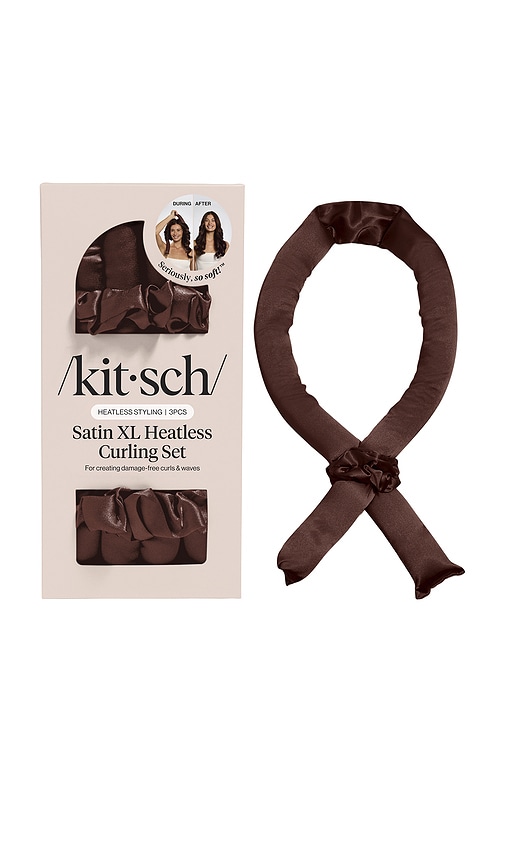 Kitsch XL Satin Heatless Curling Set in Chocolate.