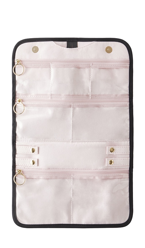 Medium Jewelry Organizer in Black Satin Nylon & Blush Micro Suede.