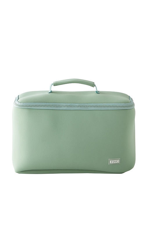 Large Neoprene Train Case in Sage & Coral Rose
