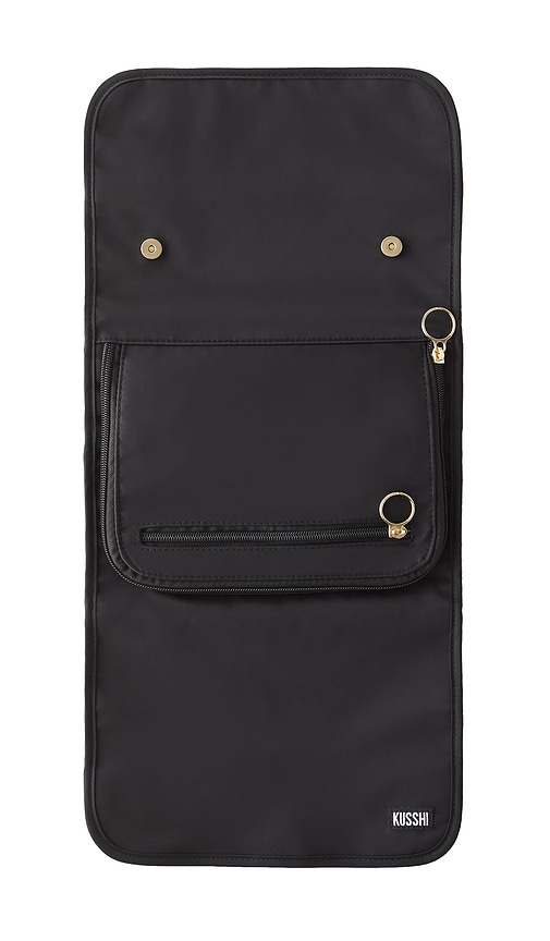 Large Jewelry Organizer in Black Satin Nylon & Blush Micro Suede.