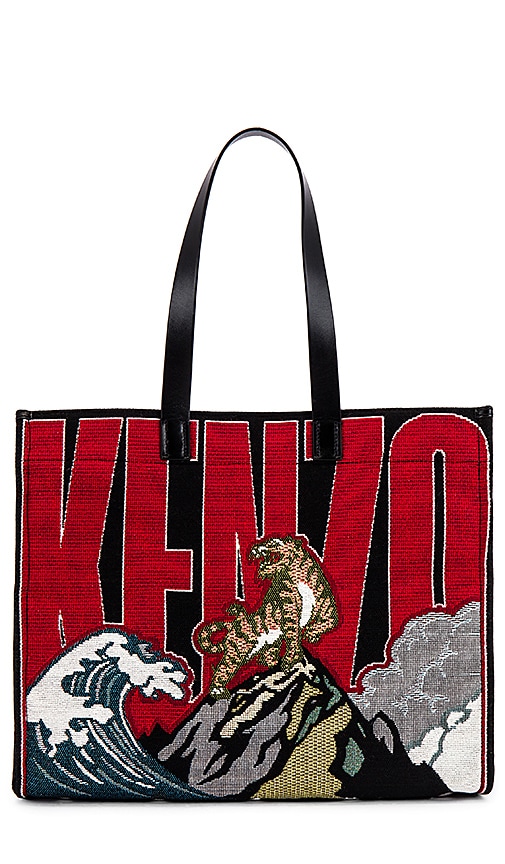 Kenzo Placed Tiger Jacquard Tote In Black,red. In Multicolor