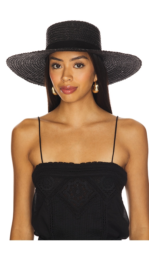Mira Wide Boater Hat in Black. - size S (also in L, M)