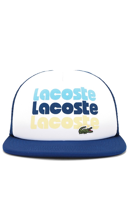 Shop Lacoste Wording Cap In Blanc & Sphere