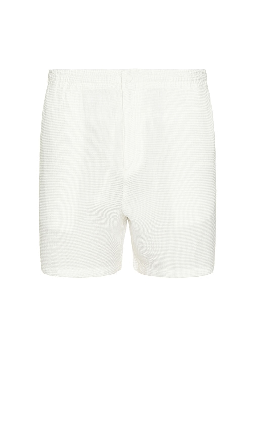 Waffle Monochrome Elasticated Textured Shorts in Cream. - size 6 (also in 5)