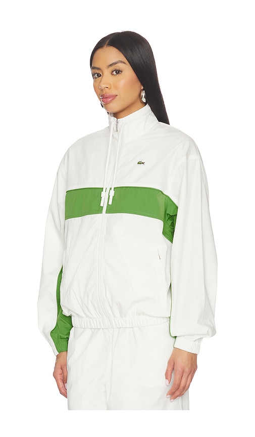  Lacoste Relaxed Fit Twill Jacket In White,green. Size 34. Also In 36, 40, 42. 