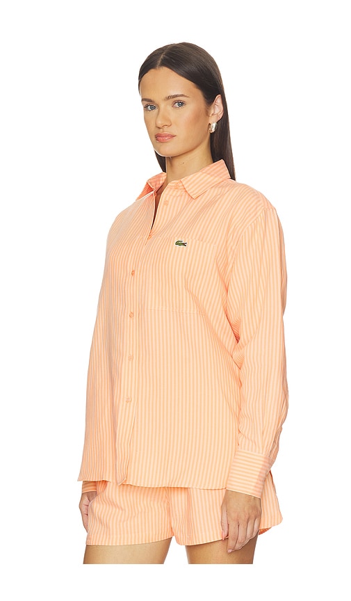  Lacoste Camisa De Corte Oversize Con Estampado Toile En Color Durazno Talla 36  (también En 38, 40, 42). 