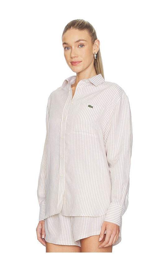  Lacoste Camisa De Corte Oversize Con Estampado Toile En Color Beige Talla 38  (también En 34, 40, 42). 