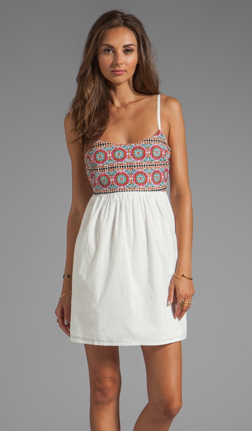 Embroidered Scarf Print Dress
