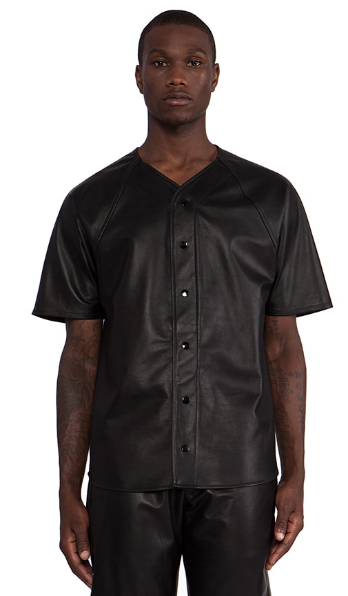 Laer Leather Baseball Jersey in Black for Men