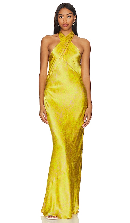Shop L Agence Estee Twist Neck Dress In Yellow