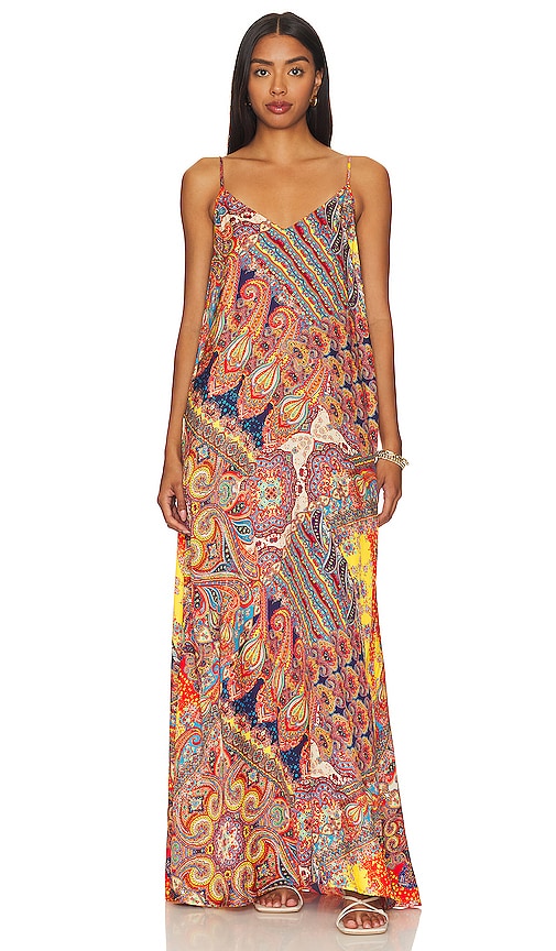 L'AGENCE Hartley Trapeze Dress in Multi Paisley Scarf