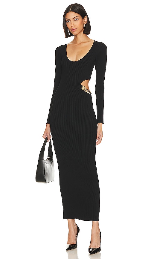 Sloane High Split Plunge Neck Maxi Dress in Black