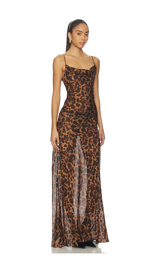 L'agence Leopard Christine Maxi Slip Dress In Brown