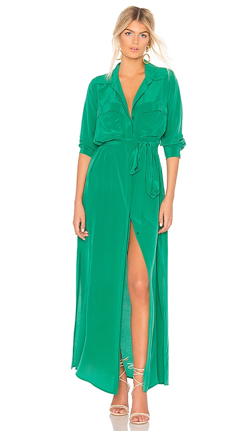 green silk shirt dress