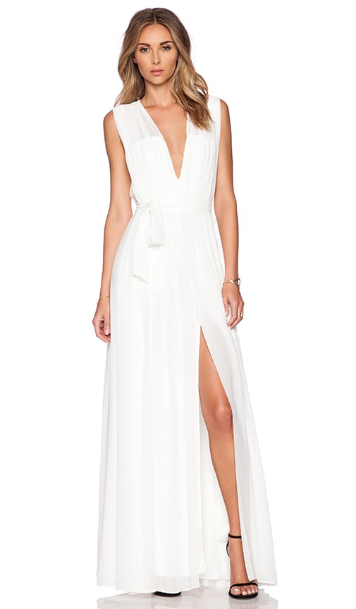 white pleated maxi dress