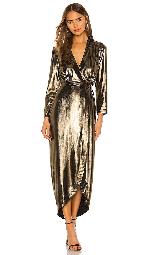 black and gold wrap dress
