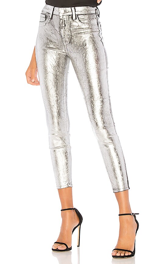 L'AGENCE Margot High Rise Skinny in Silver Foil | REVOLVE