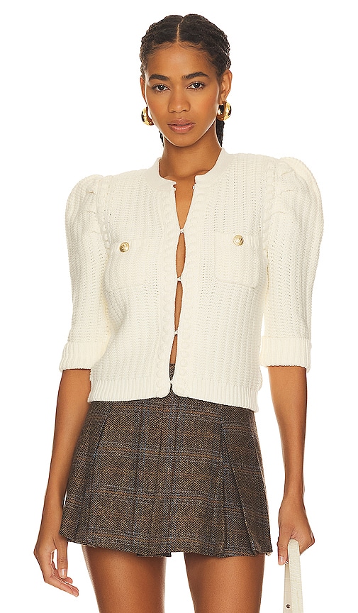L Agence Delilah Cropped Textured Cardigan In White