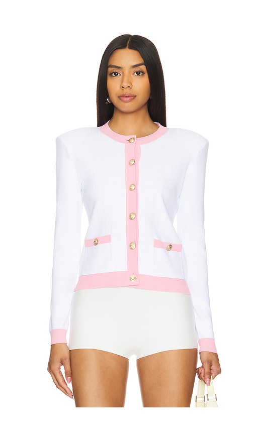 Shop L Agence Leon Crew Neck Cardigan In White & Cotton Candy