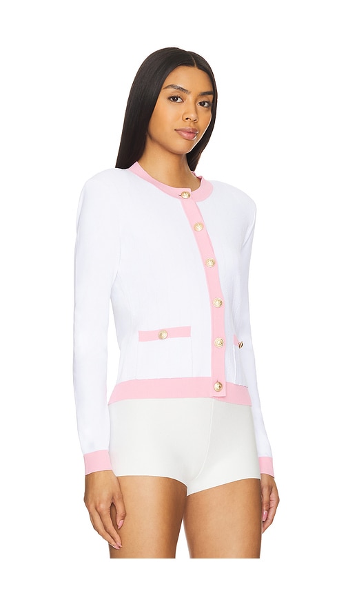 Shop L Agence Leon Crew Neck Cardigan In White & Cotton Candy