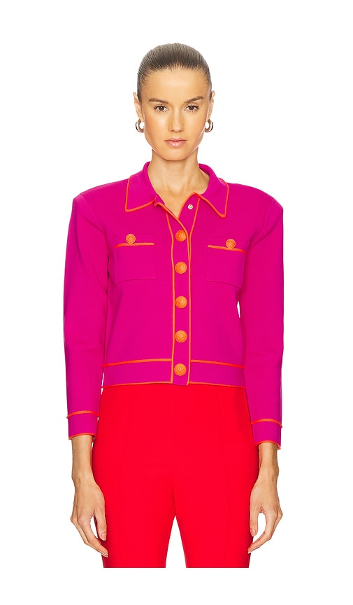 Shop L Agence Contrast Trim Cropped Cardi In Fuchsia