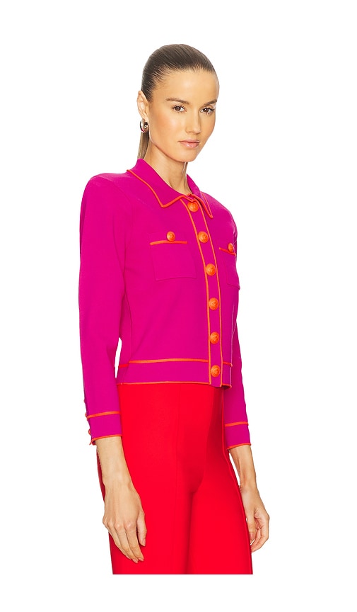 Shop L Agence Contrast Trim Cropped Cardi In Fuchsia