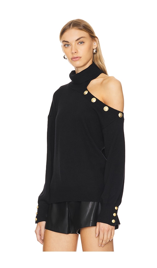 Shop L Agence Brixie One Shoulder Turtleneck In 블랙 & 골드