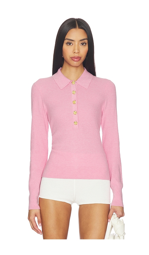 L'AGENCE Sterling Jewel Button Collared Sweater in Fondant Pink & Gold Rose