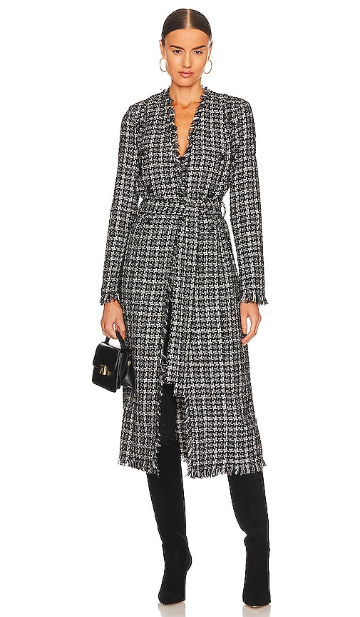 L'AGENCE Oakley Longline Double Breasted in Black & Ivory Metallic Houndstooth