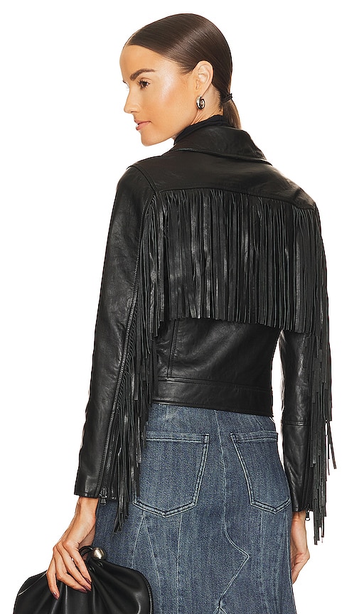 L'AGENCE Kravitz Fringe Leather Jacket in Black REVOLVE