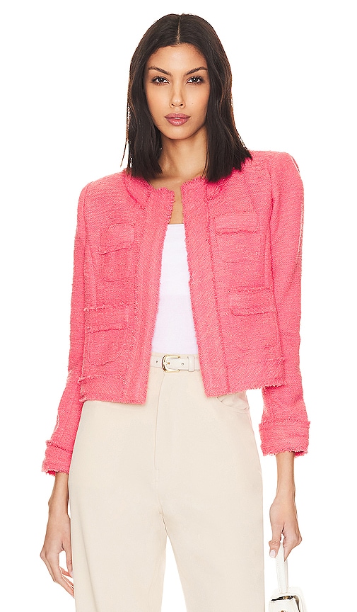 L Agence Keaton Jacket With Fringe In Coral Rose