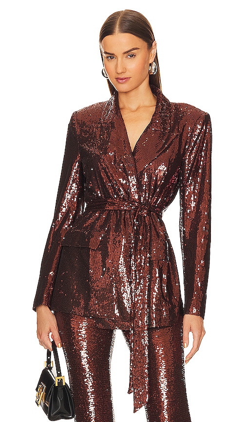 Shop L Agence Jordana Wrap Belted Blazer In Metallic Bronze
