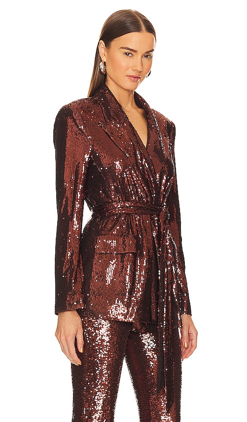 Shop L Agence Jordana Wrap Belted Blazer In Metallic Bronze