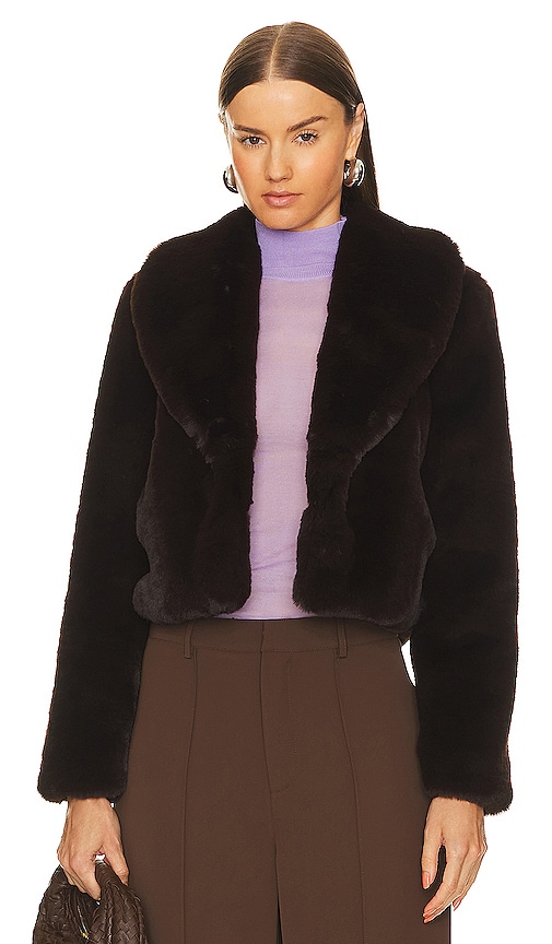 Shop L Agence Davy Crop Faux Fur Jacket In Chocolate
