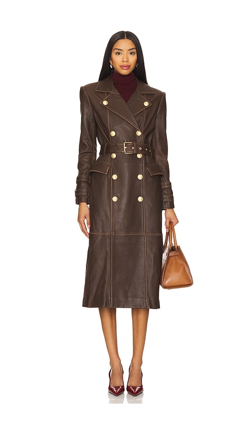 L Agence Celina Leather Trench Coat In 초콜렛