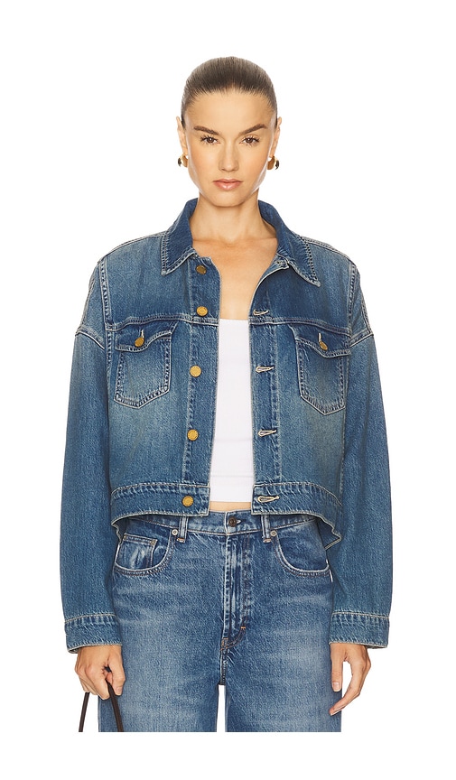 L Agence Vianney Hi-lo Crop Jacket In Blue