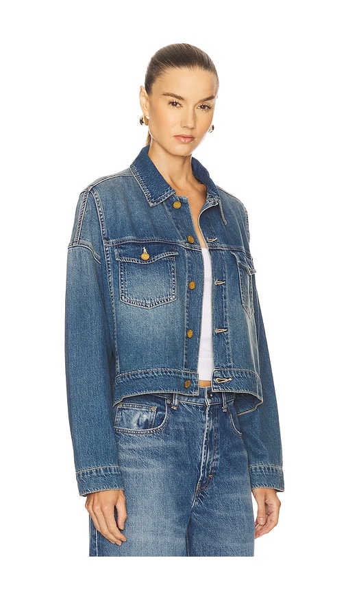 L Agence Vianney Hi-lo Crop Jacket In Blue